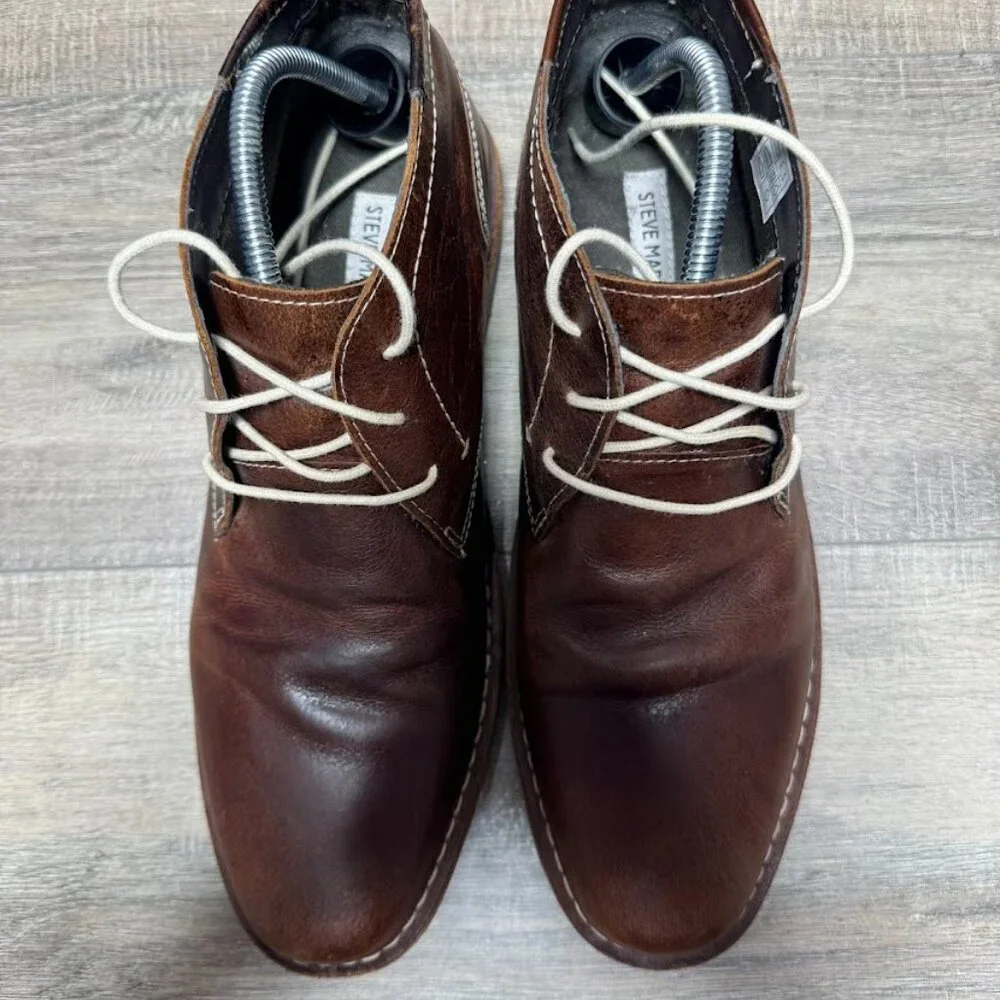 Steve Madden P-Ivon Wood Brown Leather Chukka Boots Men's Size 10.5